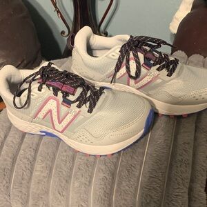 New Balance White Sneakers with Pink and Blue Accents